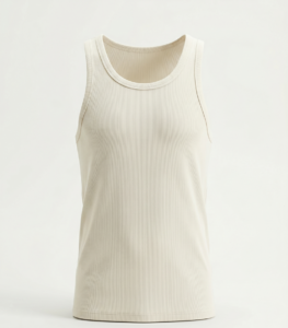 Cream ribbed cotton tank top with bound scoop neckline, private label
