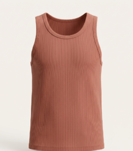 Rust terracotta ribbed tank top in custom-dyed colour, wholesale