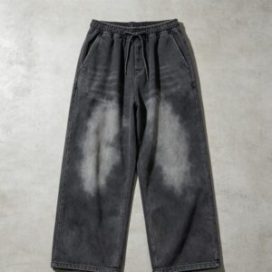 Acid wash baggy wide-leg sweatpants in washed charcoal with drawcord waistband