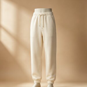 Cream heavyweight french terry jogger with ribbed ankle cuffs
