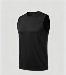 Men's black muscle tank top with dropped armhole, cut-and-sew manufacturer