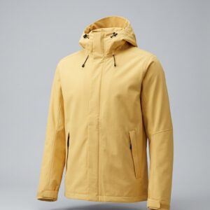Butter yellow waterproof shell jacket with drawcord hood