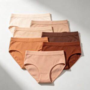 Inclusive nude shade range for private label briefs from ivory to deep espresso