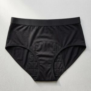Black reusable period briefs with multi-layer absorbent gusset in bamboo jersey