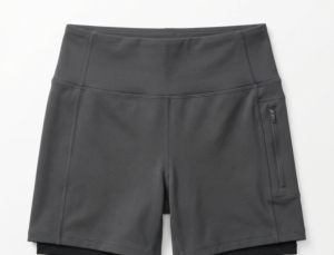 Custom training and athletic shorts manufacturing with liner, charcoal grey — OEM factory-direct
