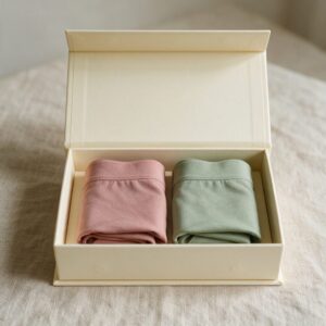 Women's modal briefs in dusty rose and sage in a magnetic gift box